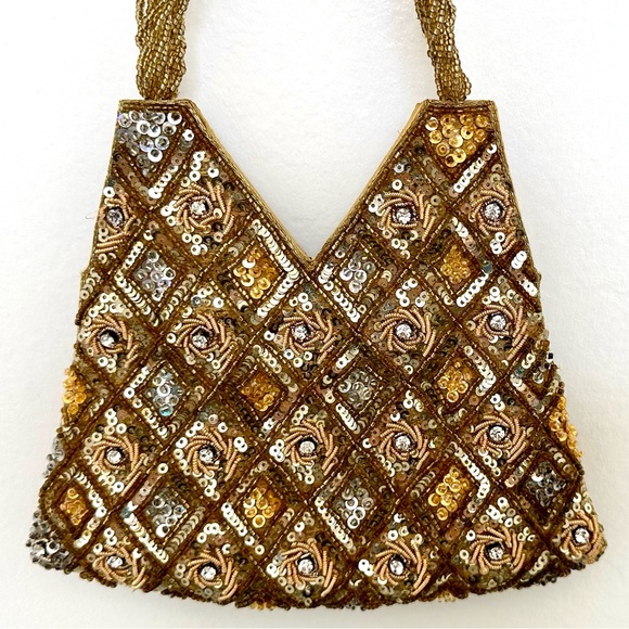Handbags - Gold & Crystal Beaded Sequins Mini Bag Excellent Condition GORGEOUS